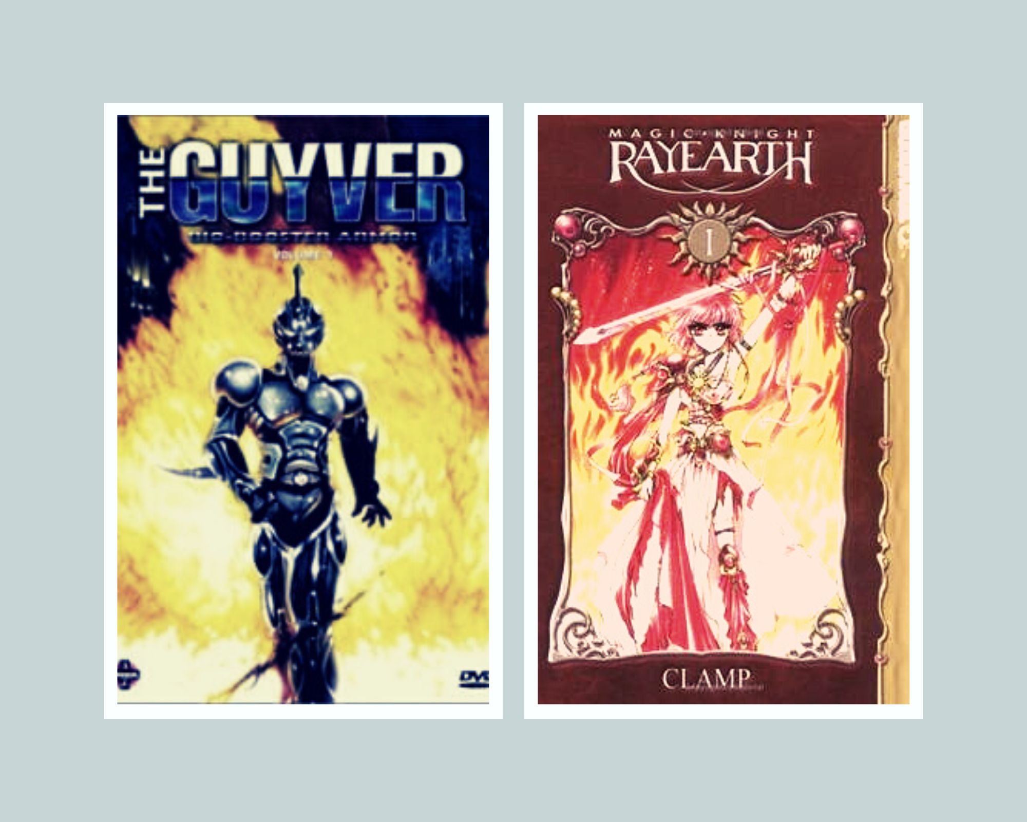 Cover art of Tokyopop's re-release of Magic Knight Rayearth I Volume 1, featuring Hikaru Shidou, Kyoushoku Soukou Guyver (1989)
The Guyver: Bio-Booster Armor DVD